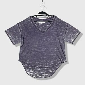 We The Free T-Shirt Women M Purple Boho Waffle Knit V-Neck Burnout Minimalist